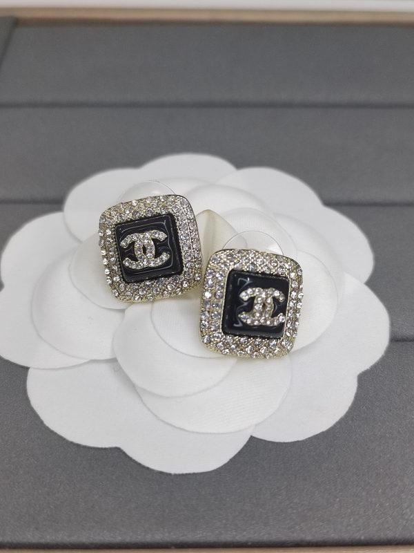 18K CC Diamond Square Black Earrings - 图片 5