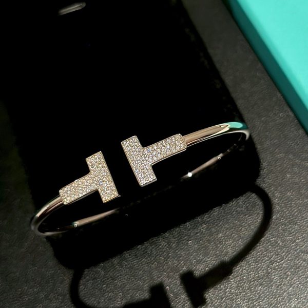 18K T Wide Diamond Wire Bracelet - 图片 6