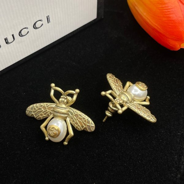 18K Double G Bee Pearl Earrings - 图片 4