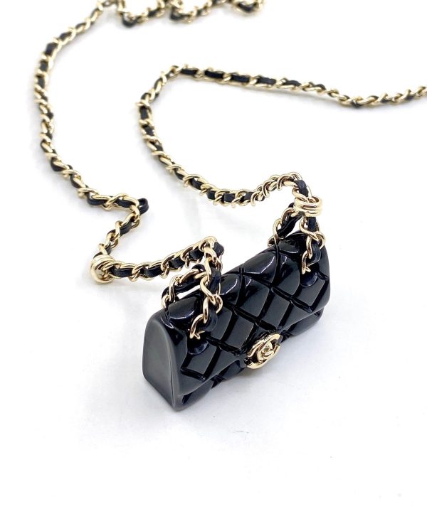18K CC Black Bag Pendant Necklace - Image 4