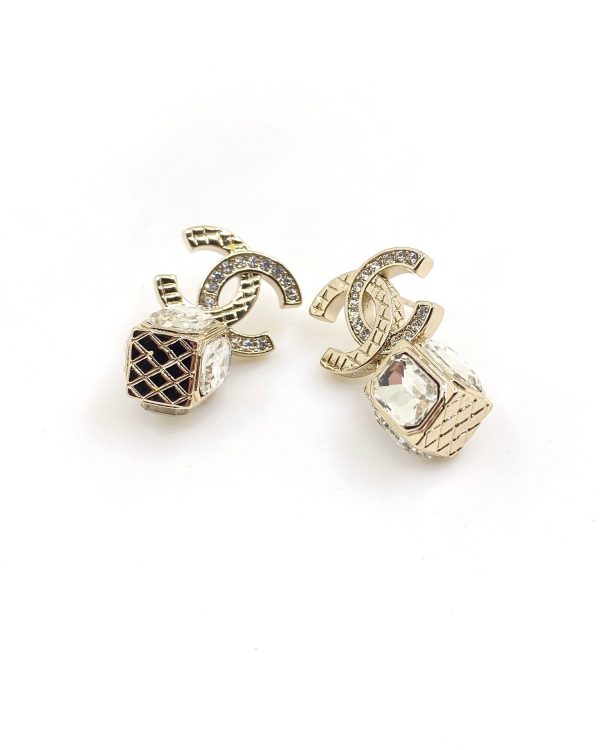 18K CC Square Crystal Pendant Earrings - 图片 4