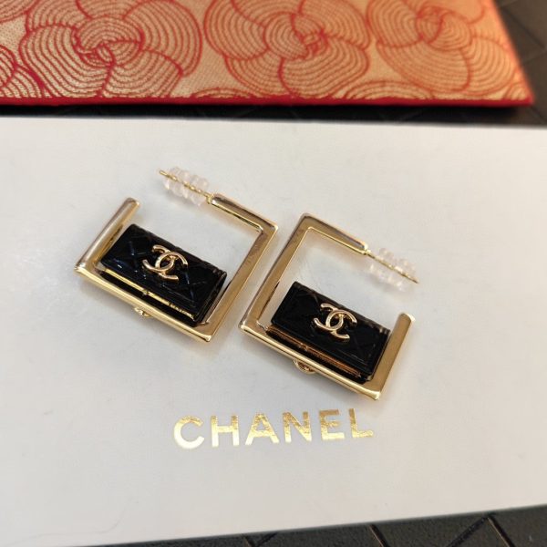 18K CC Black Bag Hoop Earrings - Image 2