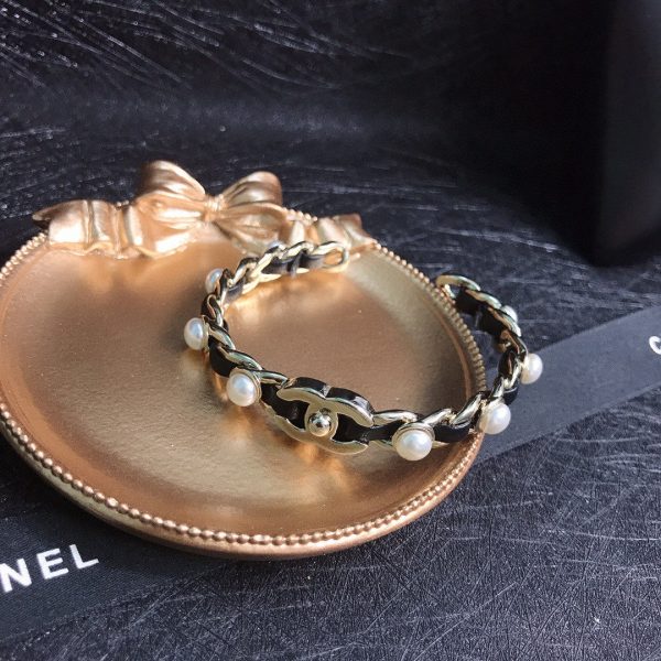 18K CC Leather Open Cuff Bracelet - Image 3