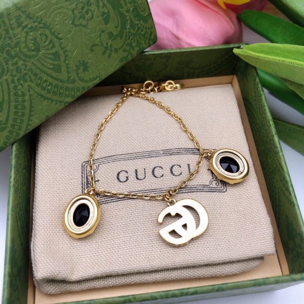 18K Double G Black Stones Bracelet - 图片 4