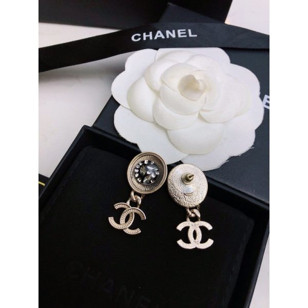 18K CC Black Crystal Earrings - 图片 4