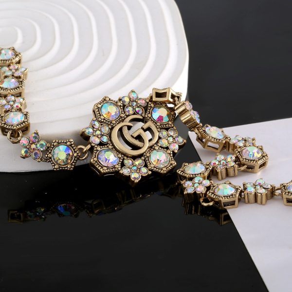 18K Double G Crystals Chain Choker Necklace - 图片 5