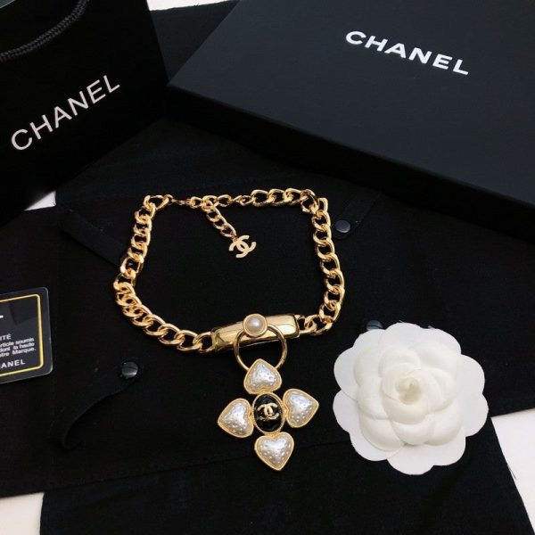 18K CC Pearl Choker Chain Necklace - 图片 5