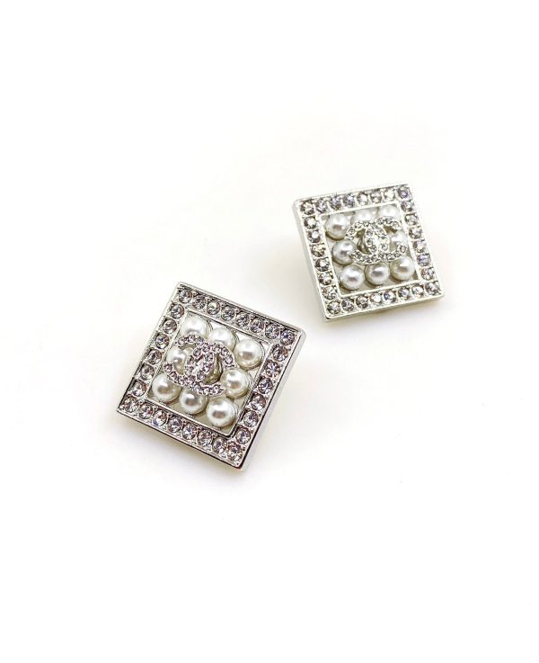 18K CC Square Diamond Earrings - 图片 4