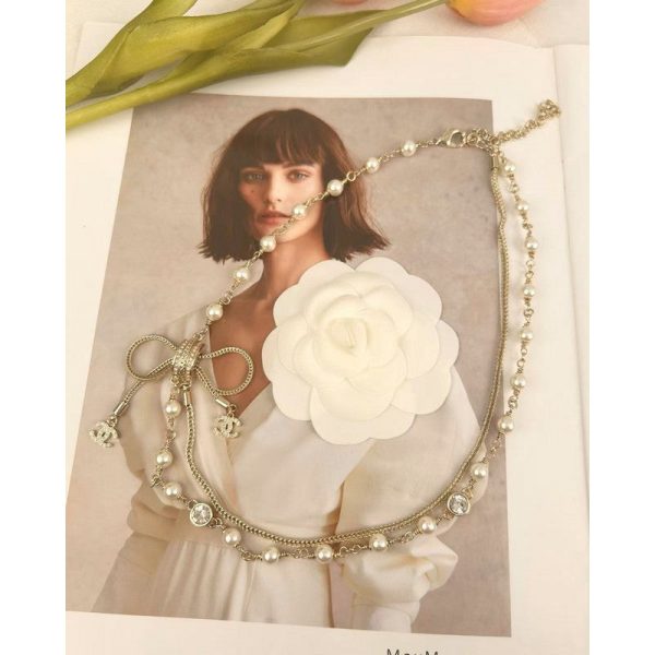 18K CC Bow Tie Pearl Necklace - 图片 5