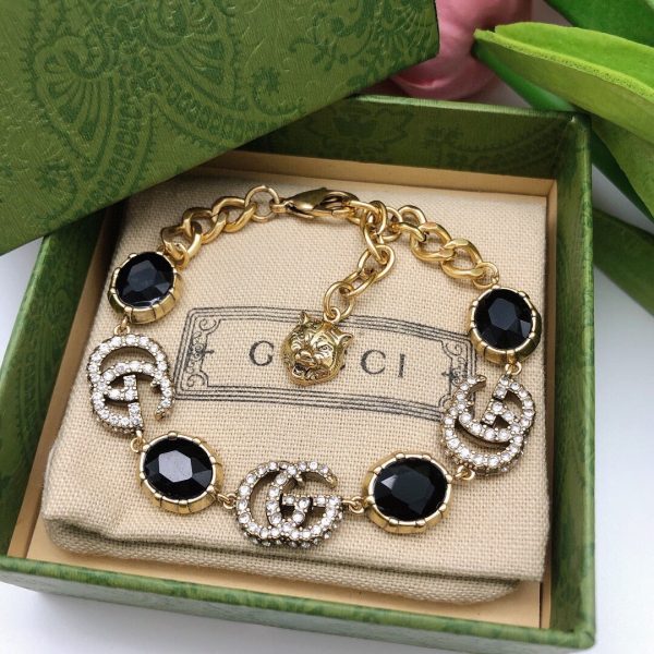 18K Double G Black Stones Chain Bracelet - 图片 5