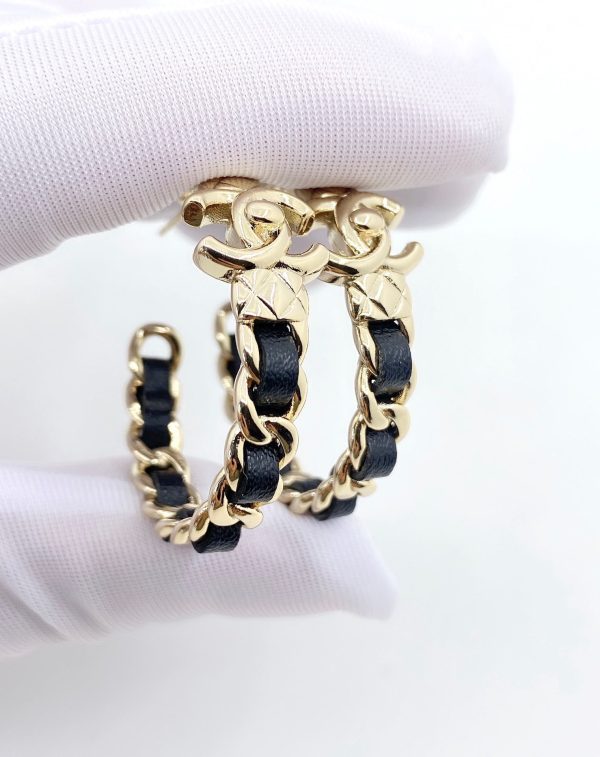 18K CC Cricle Leather Earrings - 图片 2