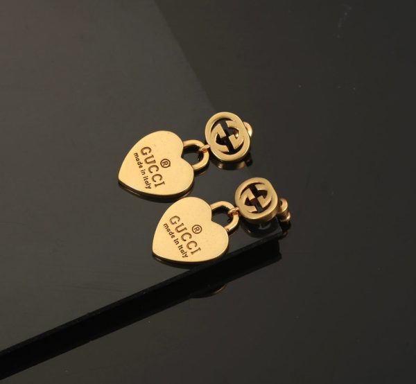 18K Double G Heart Pendant Earrings - 图片 6