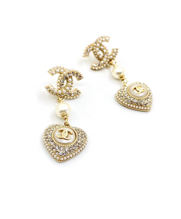 18K CC Heart Drop Earrings - 图片 4
