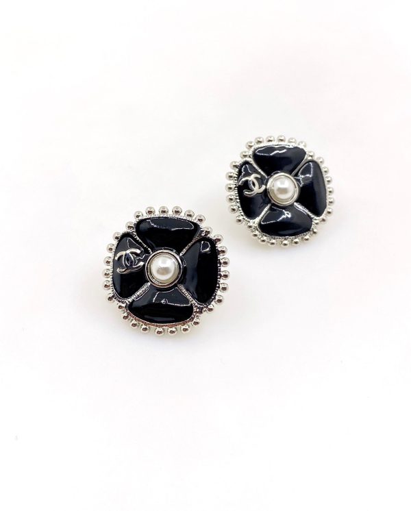 18k CC Black Pearl Clover Earrings - 图片 4
