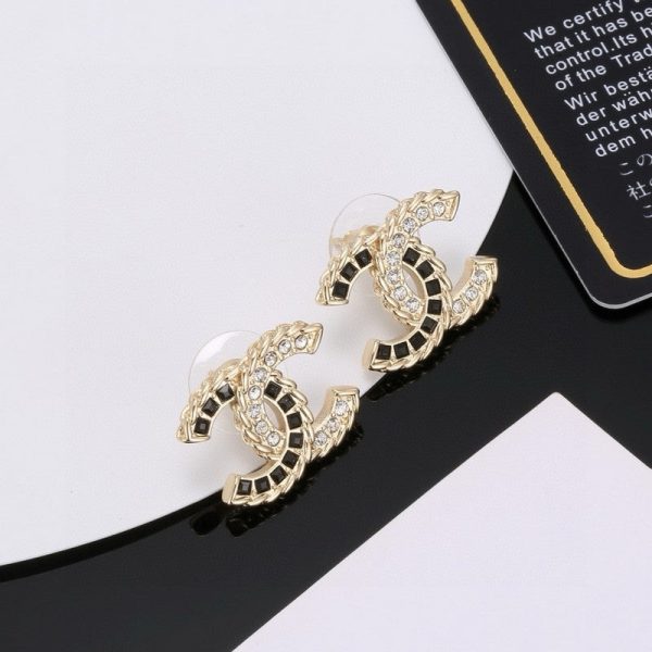 18K CC Crystal Leather Earrings - 图片 4