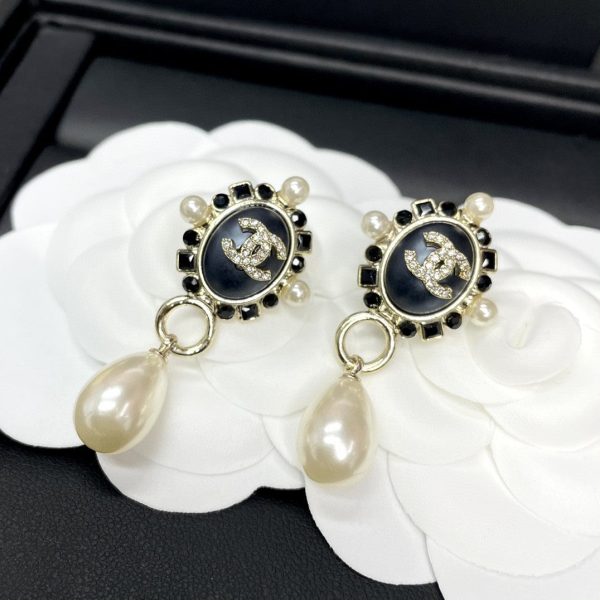 18K CC Pearl Pendant Earrings - 图片 4