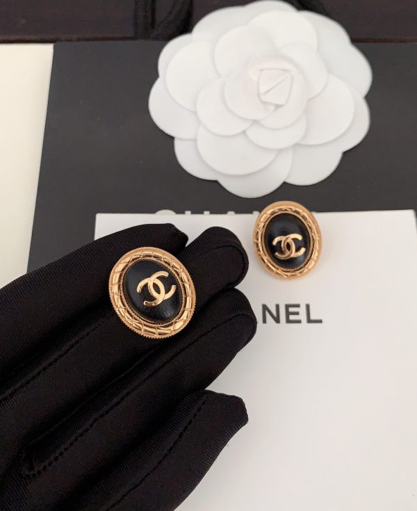 18K CC Oval Leather Earrings - 图片 5