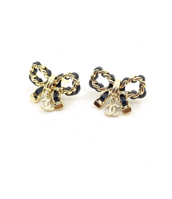 18K CC Bow Tie Strass Earrings - 图片 2