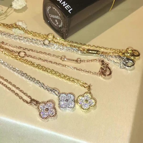 18K White Gold Sweet Alhambra Diamond Necklace - Image 6