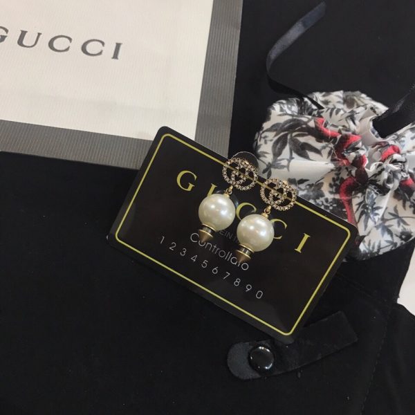 18K Double G Pearl Pendant Earrings - 图片 4