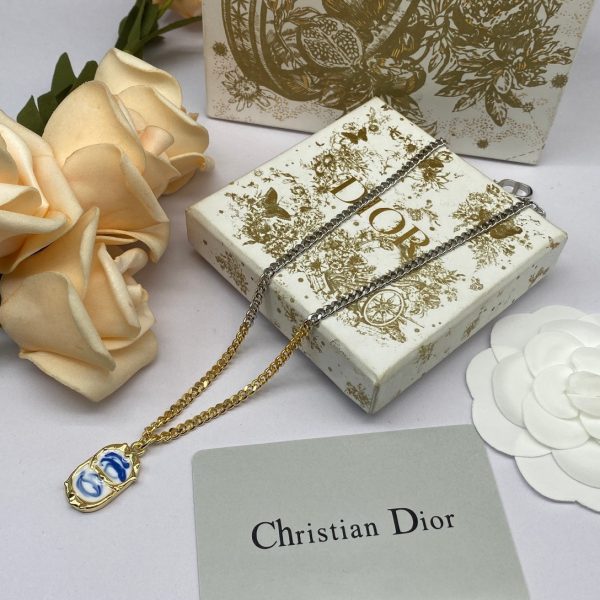 18K CD Icon Chain Blue White Resin Necklace - 图片 2
