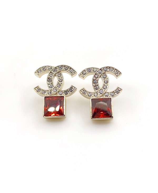 18K CC Red Crystal Earrings - 图片 5