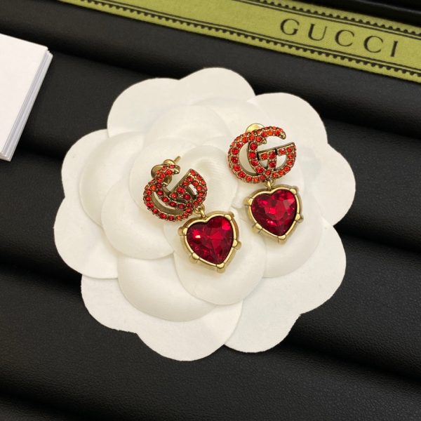 18K Double G Red Crystal Earrings - 图片 4