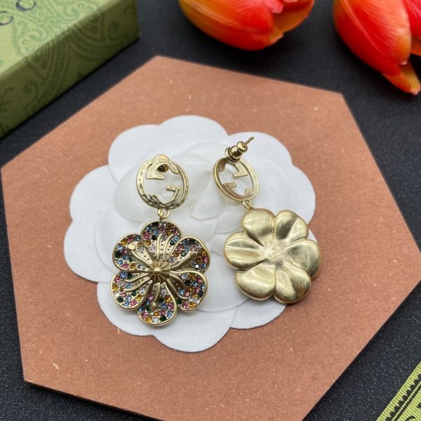 18K Double G Color Crystals Flower Earrings - 图片 4