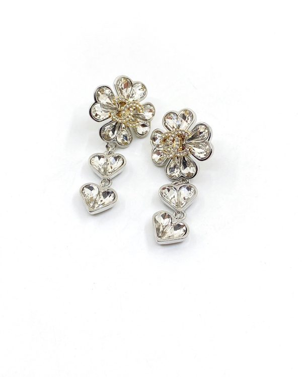 18K CC Crystal Flower Earrings - 图片 2