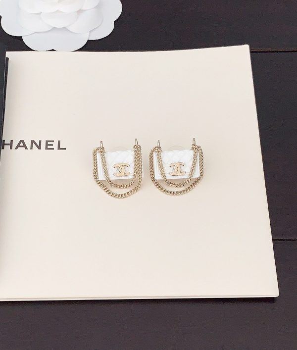 18K CC White Bag Earrings - 图片 4