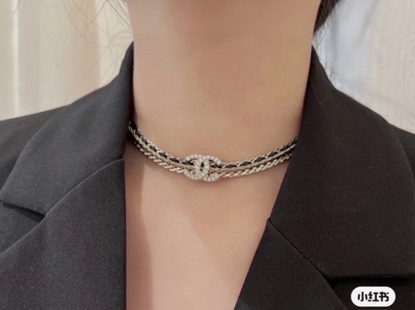 18K CC Strass Chain Choker Necklace - 图片 4