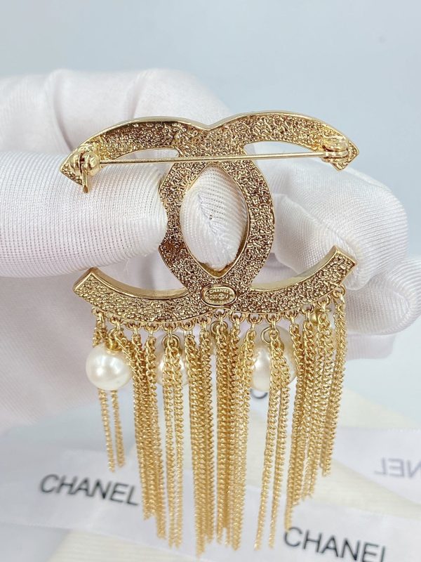 18K CC Pearl Tassel Brooch - 图片 5