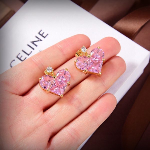 18K Triomphe Pink Crystal Heart Earrings - 图片 5