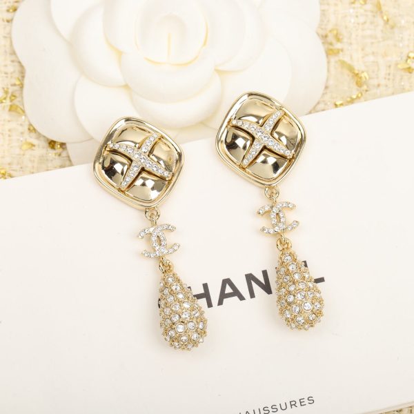 18K CC Cross Rhombus Earrings - 图片 3
