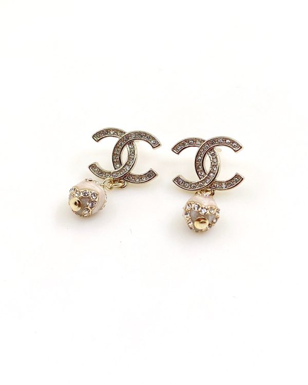 18K CC Pearl Pendant Earrings - 图片 5