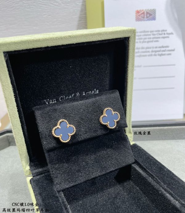 18K Vintage Alhambra Black Earrings - 图片 8