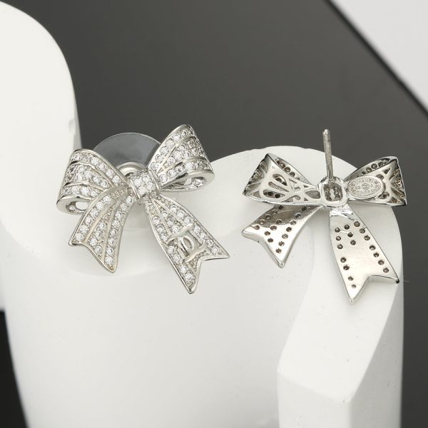 18K CC Bow Tie Diamond Earrings - 图片 3