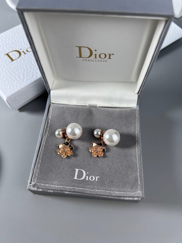 18K CD Vintage Flower Pearl Earrings - 图片 4