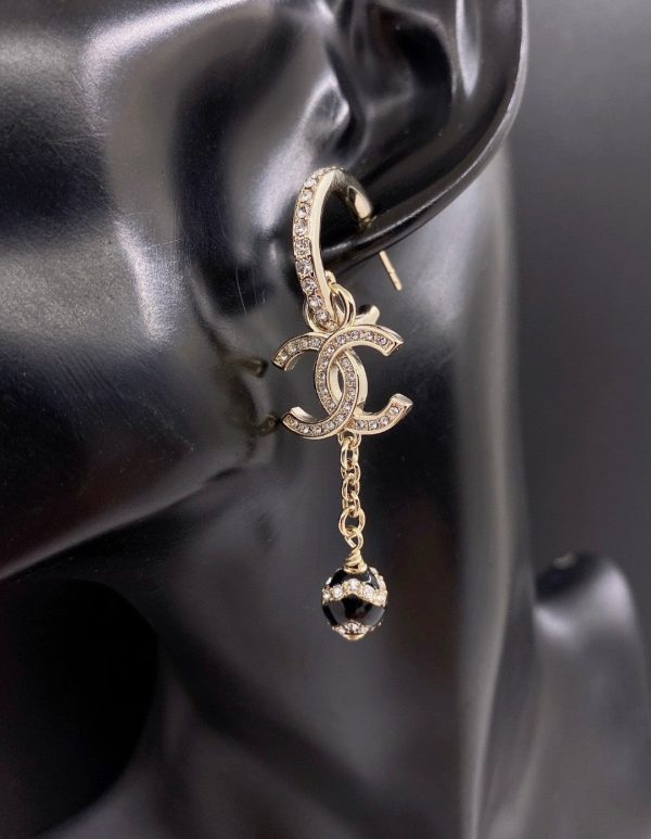 18K CC Pearl Long Pendant Earrings - 图片 2