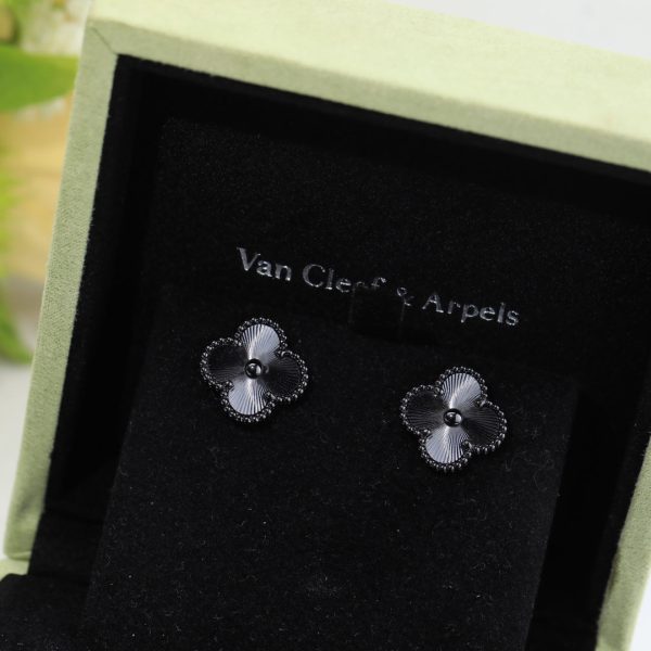 18K Vintage Alhambra Black Earrings - 图片 4