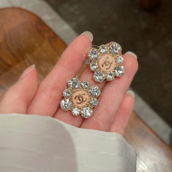 18K CC Color Flower Diamond Earrings - 图片 5