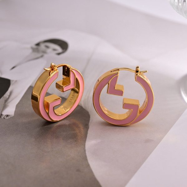 18K Double G Pink Hollow Earrings - 图片 3