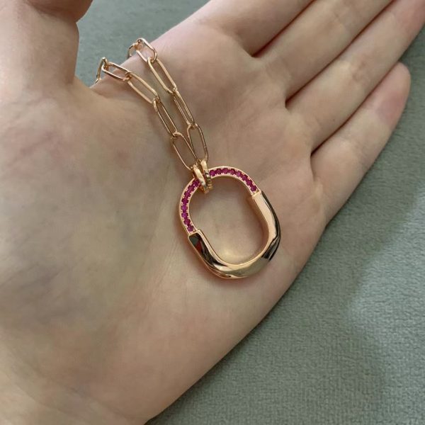 18K T Lock Pink Pavé Diamonds Necklace - 图片 5