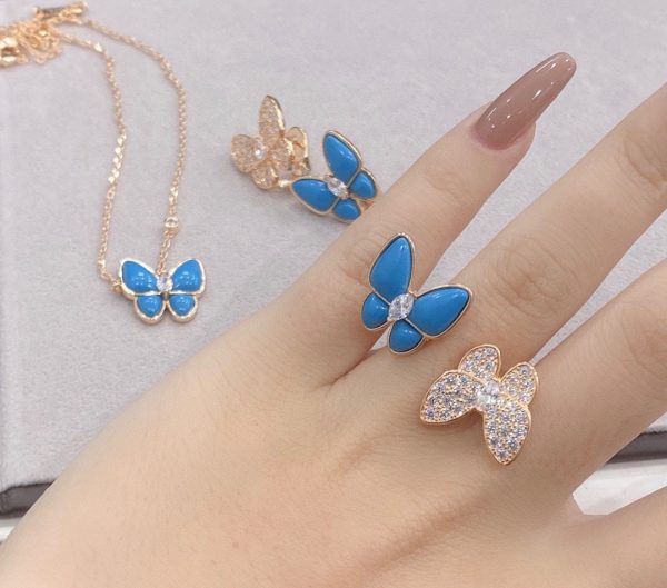 18K Two Butterfly Between the Finger Turquoise Ring - 图片 8