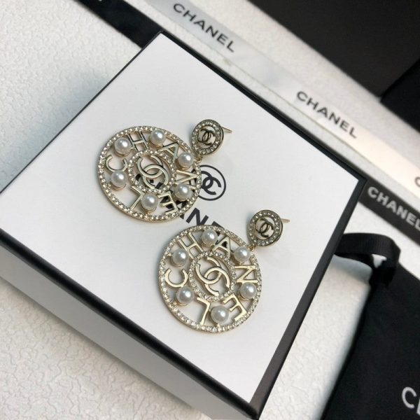 18K CC Circle Pearl Pendant Earrings - Image 2