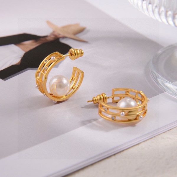 18K CD D-Backstage Pearl Earrings - 图片 5