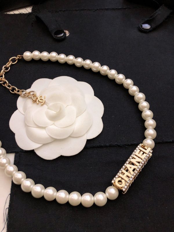 18K CC Scripe Pearls Chain Necklace - 图片 8