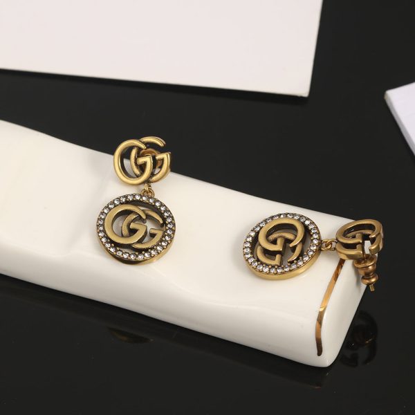 18K Double G Crystals Vintage Earrings - 图片 4