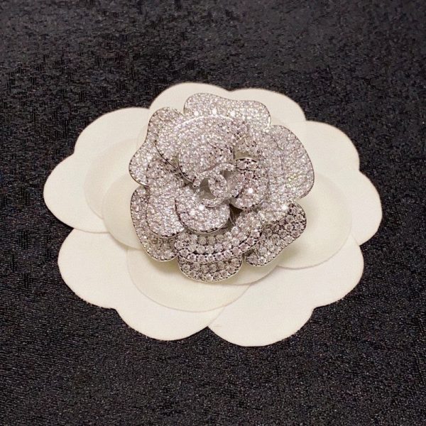 18K CC Full Diamond Camellia Brooch - 图片 5