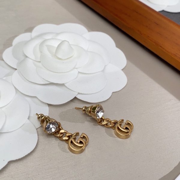 18k Double G Crystal Chain Earrings - 图片 3